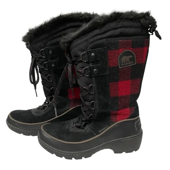 Sorel Tivoli III High Boots Black Red Buffalo Plaid Women’s 7 Fur Lined - Picture 4 of 7